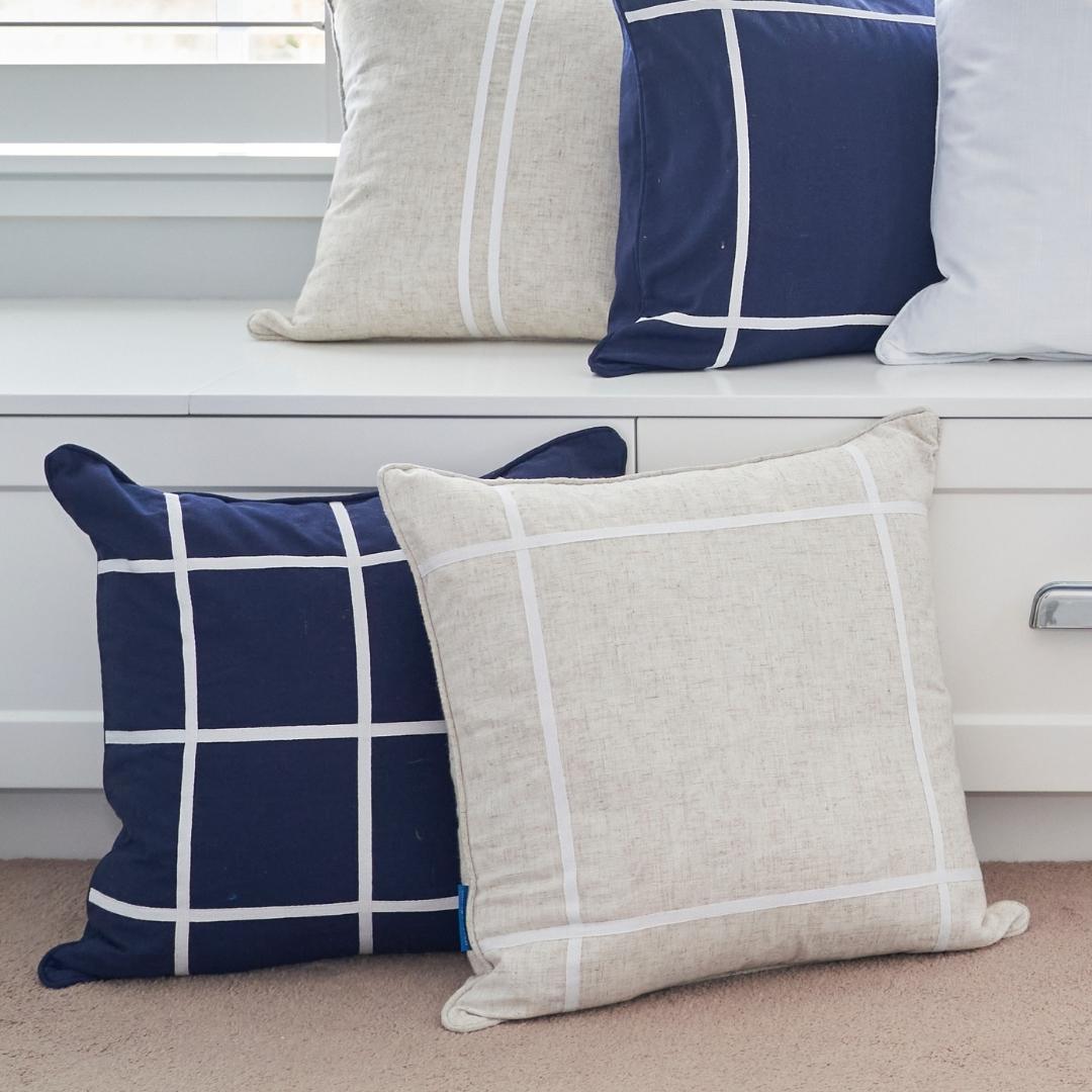 VISTA Linen and White Criss Cross Cushion Cover | Hamptons Home