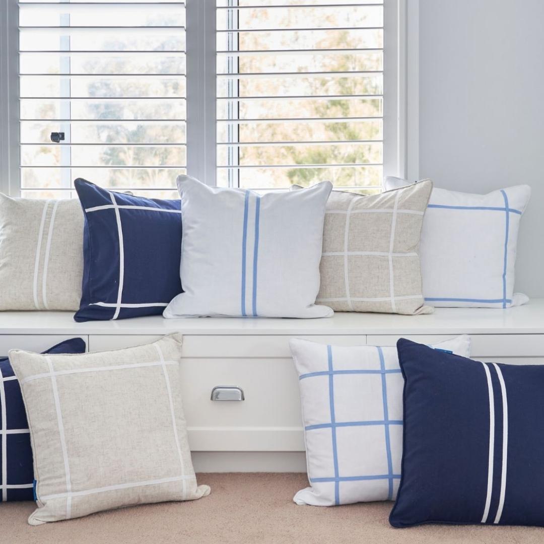 VISTA Linen and White Criss Cross Cushion Cover | Hamptons Home