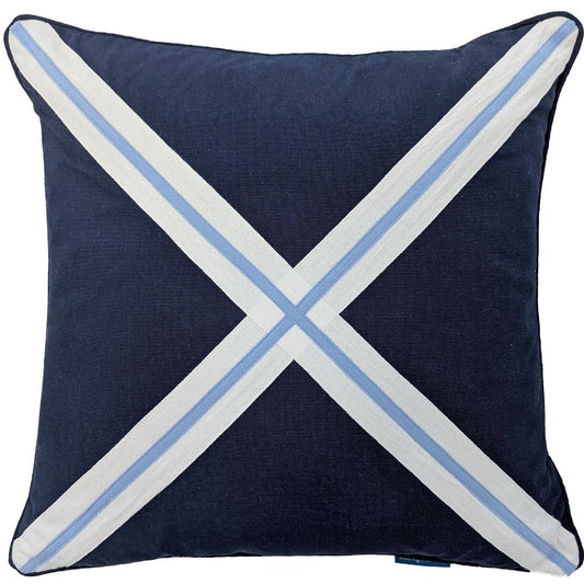 AVALON Dark Blue Cross Cushion Cover | Hamptons Home