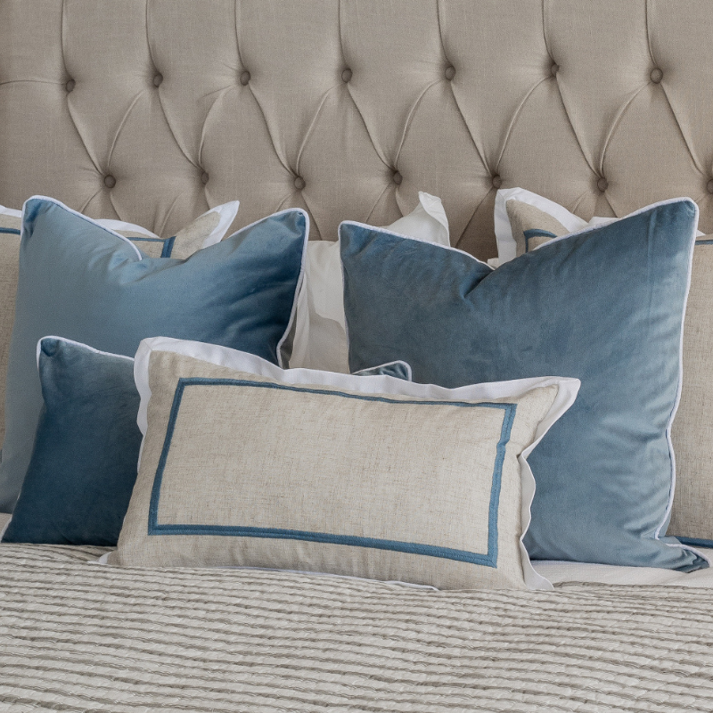 JERUK Flange Duck Egg Blue Linen Cushion Cover | Hamptons Home | Hamptons Home