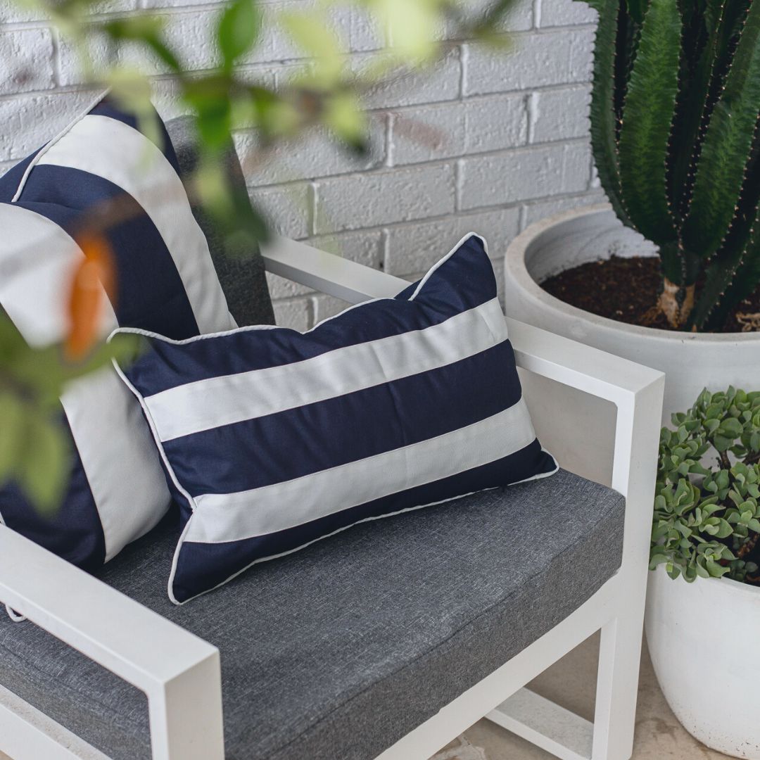 Blue and white striped patio outlet cushions