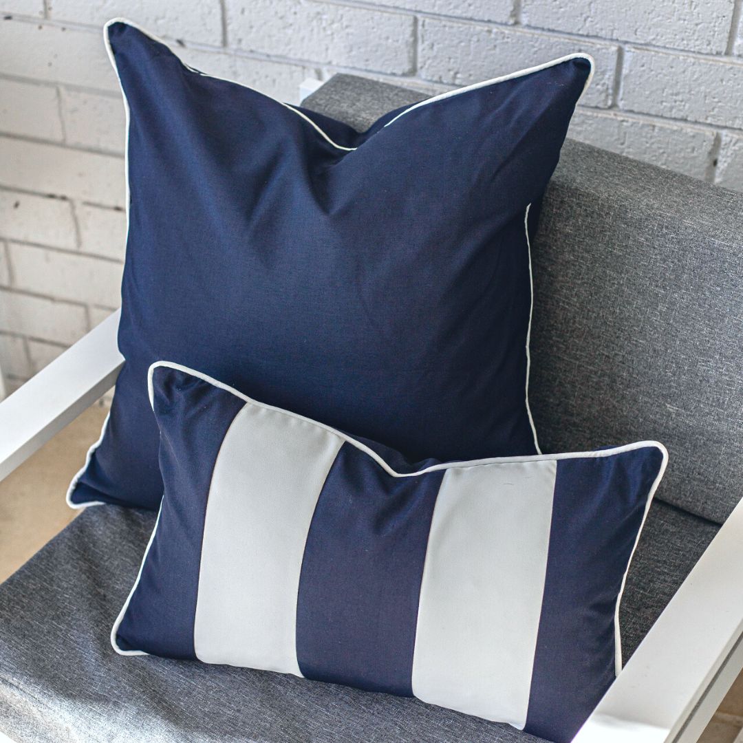 KIRRA Dark Blue and White Plain Outdoor Cushion | Hamptons Home | Hamptons Home