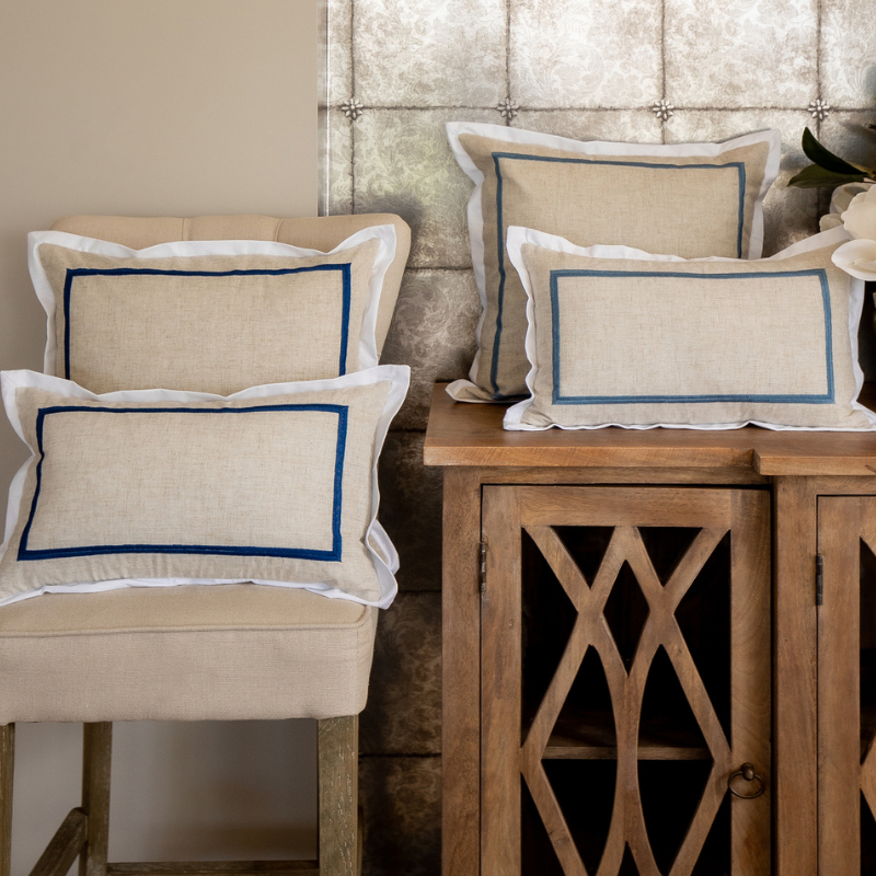 JERUK  Flange Duck Egg Blue Linen Cushion Cover | Hamptons Home | Hamptons Home