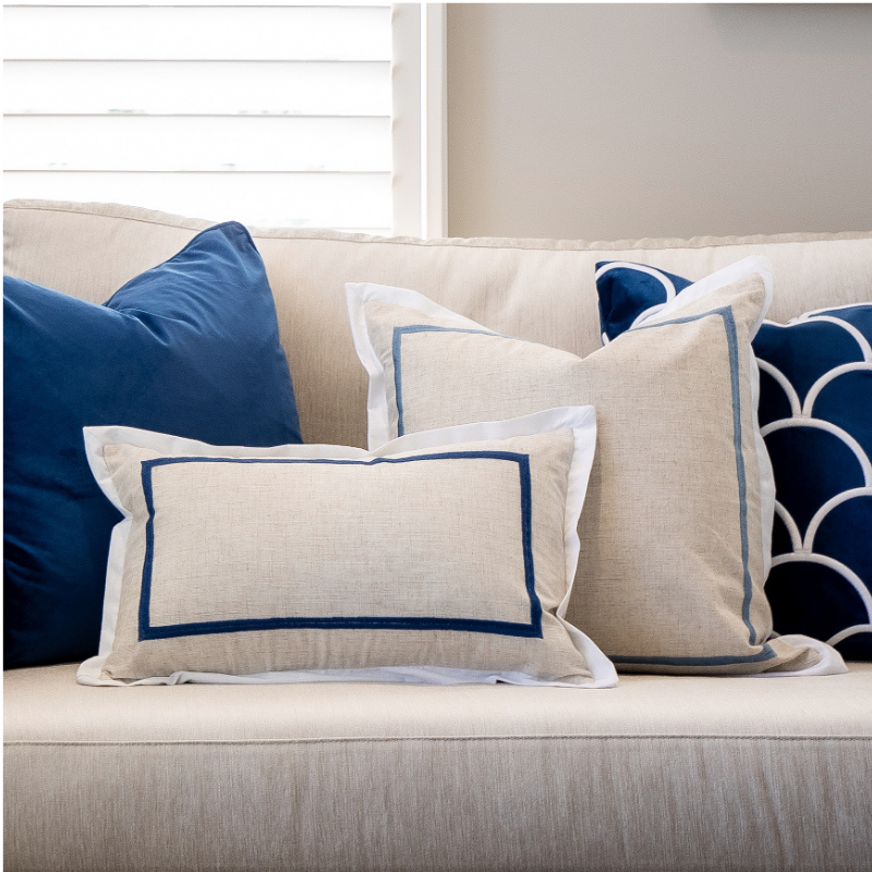 JERUK Flange Dark Blue Linen Cushion Cover | Hamptons Home | Hamptons Home