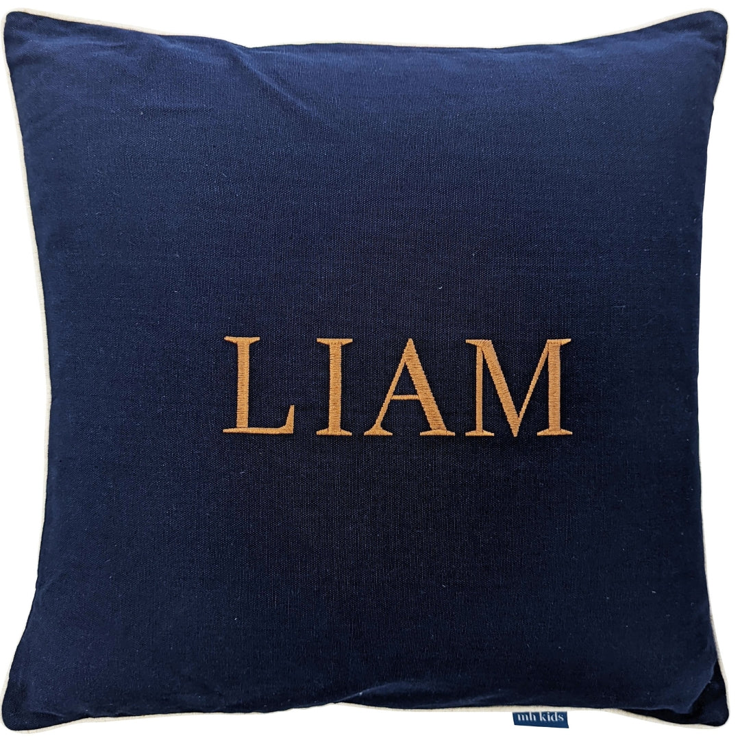 Dark Blue Personalised Name Kids Cushion Cover | Hamptons Home