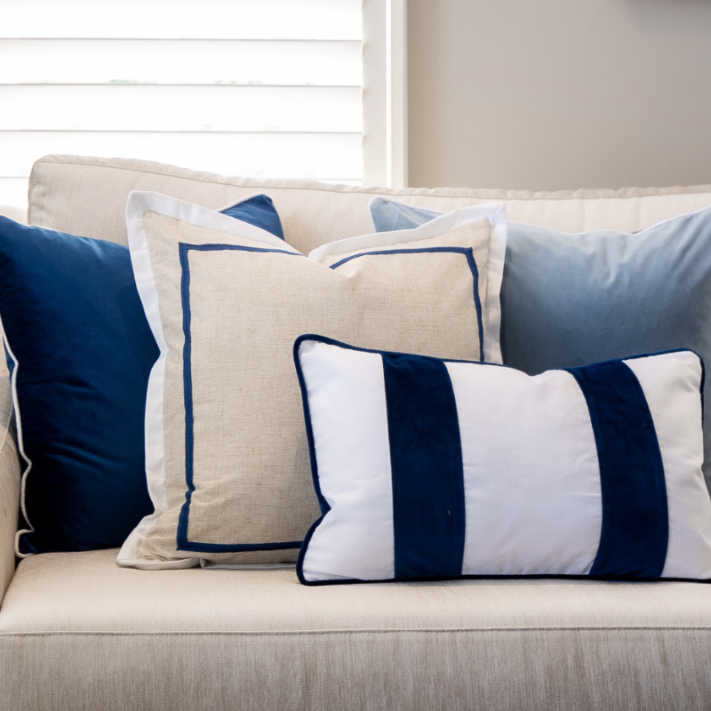 JERUK Flange Dark Blue Linen Cushion Cover | Hamptons Home | Hamptons Home