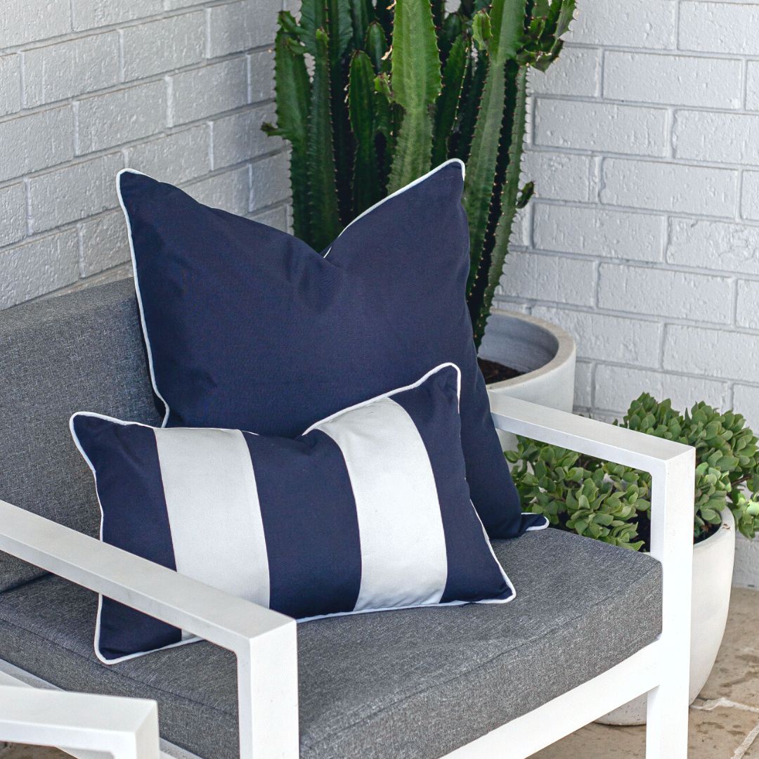 KIRRA Dark Blue and White Plain Outdoor Cushion | Hamptons Home | Hamptons Home