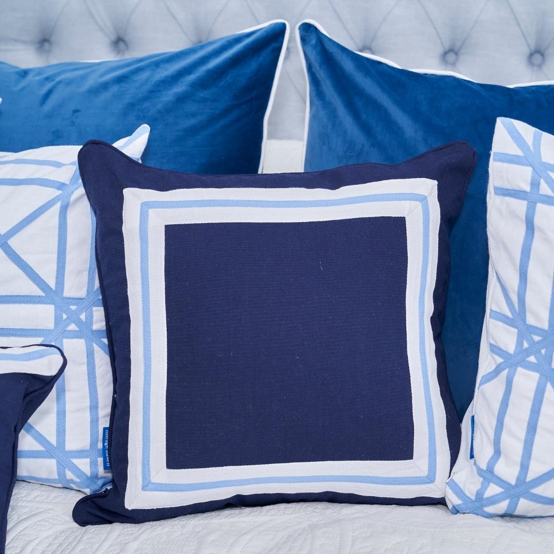 AVALON Dark Blue Border Cushion Cover 50 cm by 50 cm | Hamptons Home