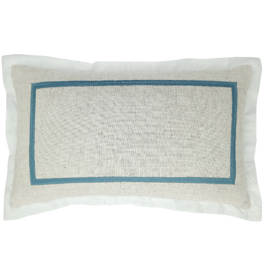JERUK Flange Duck Egg Blue Linen Cushion Cover | Hamptons Home | Hamptons Home