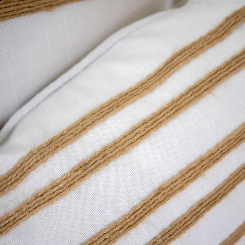 INDEE White and Hemp Double Stripe Cushion Cover | Hamptons Home | Hamptons Home