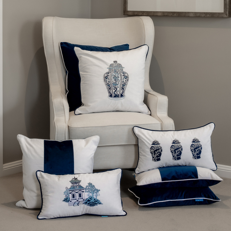 Pagoda Blue and White Cushion Cover | Hamptons Home | Hamptons Home