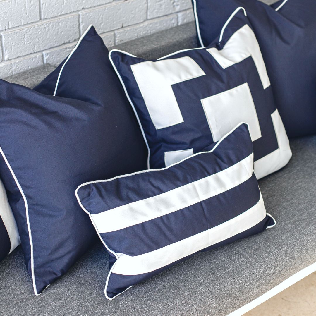 KIRRA Dark Blue and White Stripe Outdoor Cushion | Hamptons Home | Hamptons Home