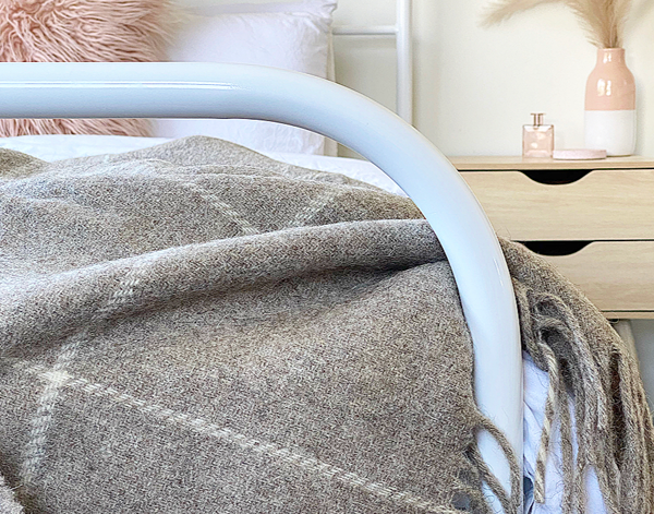 Hayworth Beige Striped NZ Wool Throw Blanket Online | Hamptons Home