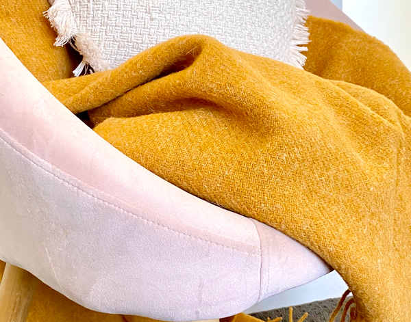 Hayworth Mustard NZ Wool Throw Blanket Online | Hamptons Home