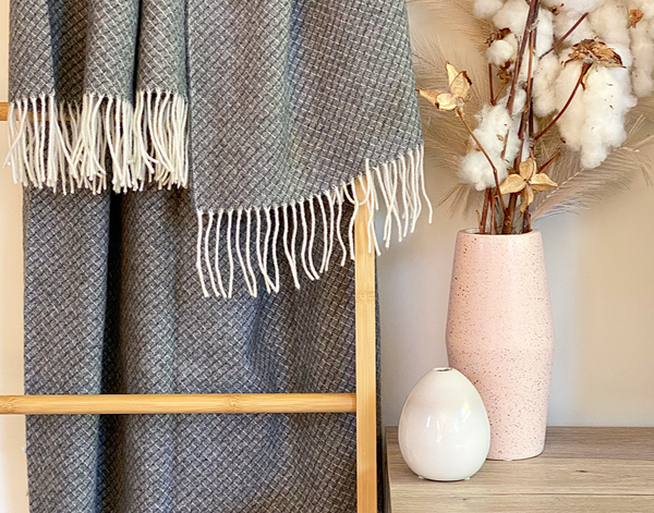 RALPH Grey Cashmere and Merino Wool Blend Throw Blanket Online | Hamptons Home