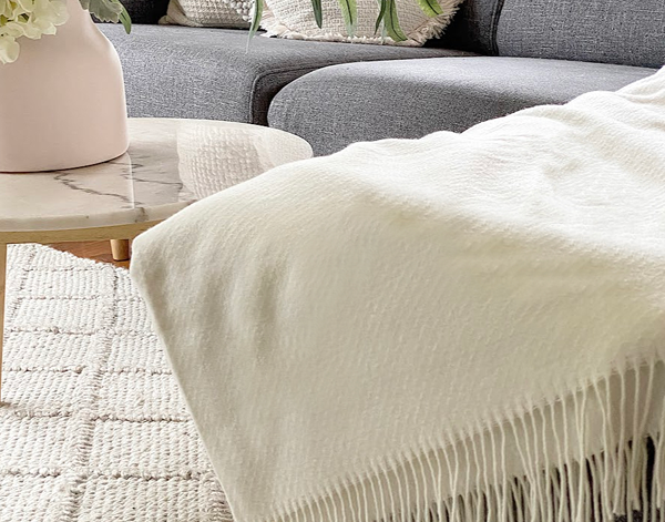 RALPH Ivory Cashmere and Merino Wool Blend Throw Blanket Online | Hamptons Home
