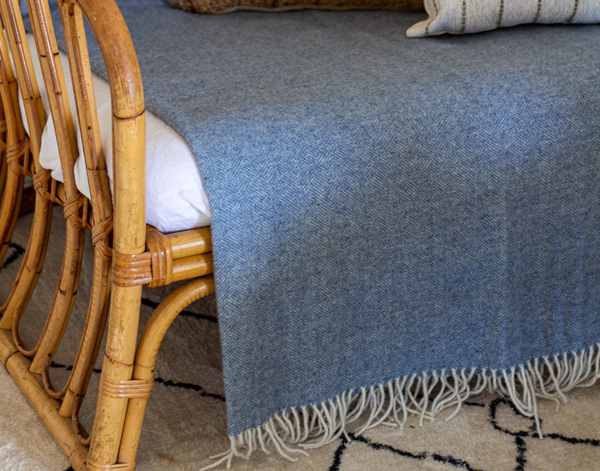 Hampton Blue Merino Wool Blend Throw Blanket Online | Hamptons Home