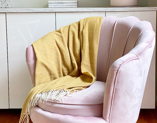 Hampton Mustard Merino Wool Blend Throw Blanket Online | Hamptons Home