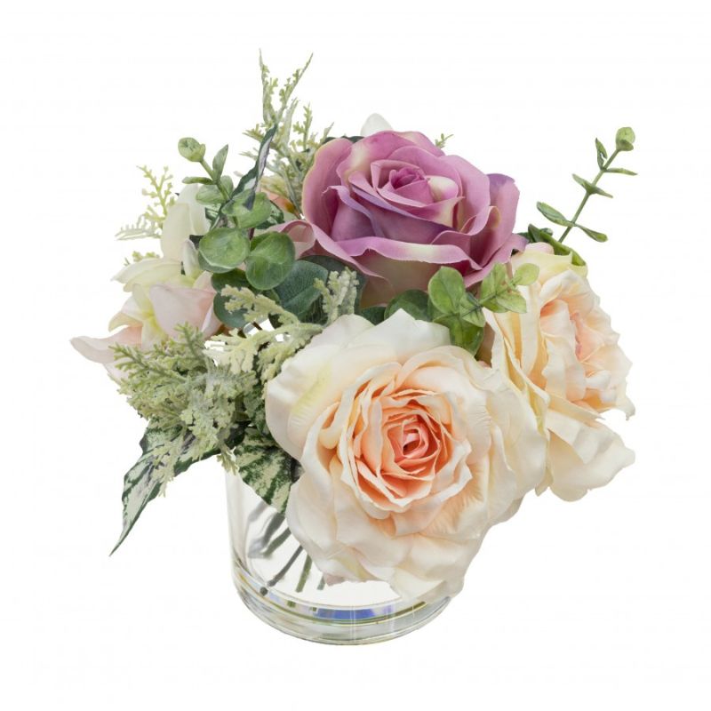Small Rose & Hydangea Mixed Arrangement in Glass 24cm H | Hamptons Home | Hamptons Home