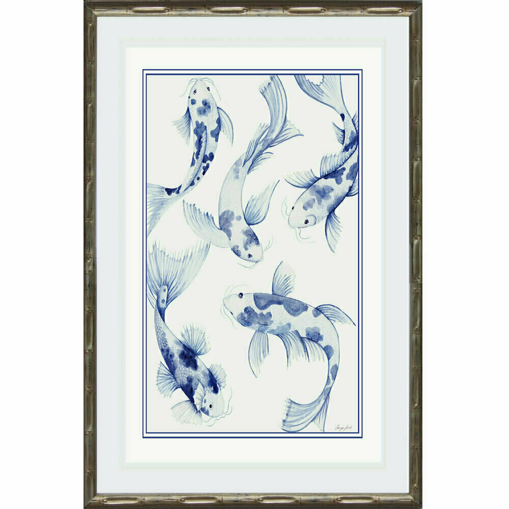 Koi Fish Blue and White Chinoiserie Framed Wall Art | Hamptons Home | Hamptons Home