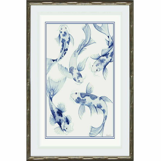 Koi Fish Blue and White Chinoiserie Framed Wall Art | Hamptons Home | Hamptons Home