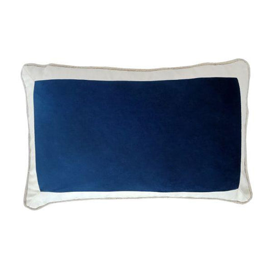 CALDER Dark Blue and White Border Velvet Cushion Cover  | Hamptons Home | Hamptons Home