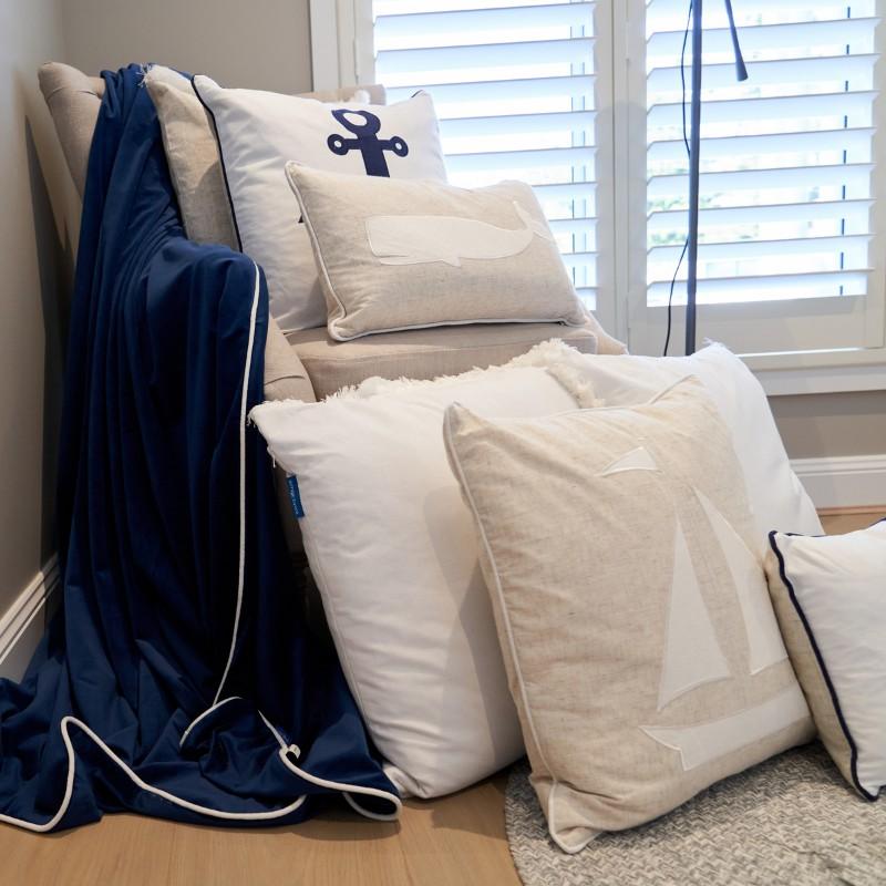 Sailboat Linen and White Kids Cushion Cover | Hamptons Home | Hamptons Home