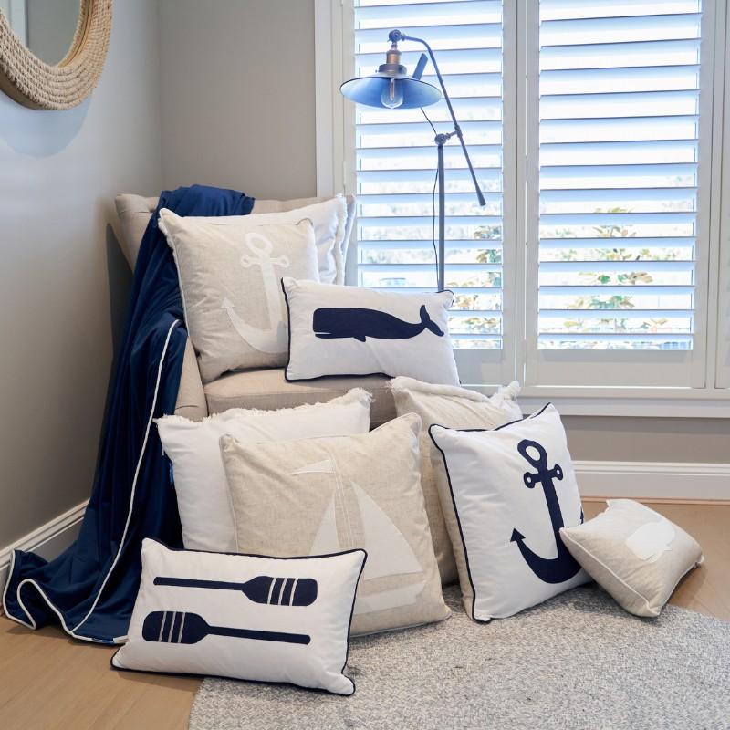 Oars Dark Blue and White Kids Cushion Cover | Hamptons Home | Hamptons Home