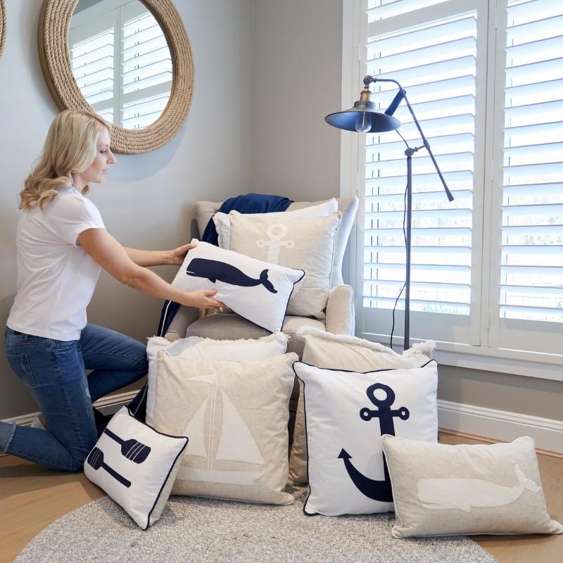 Anchor Linen and White Kids Cushion Cover | Hamptons Home | Hamptons Home