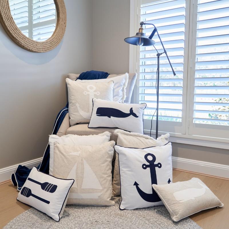 Whale Linen and White Kids Cushion Cover | Hamptons Home | Hamptons Home