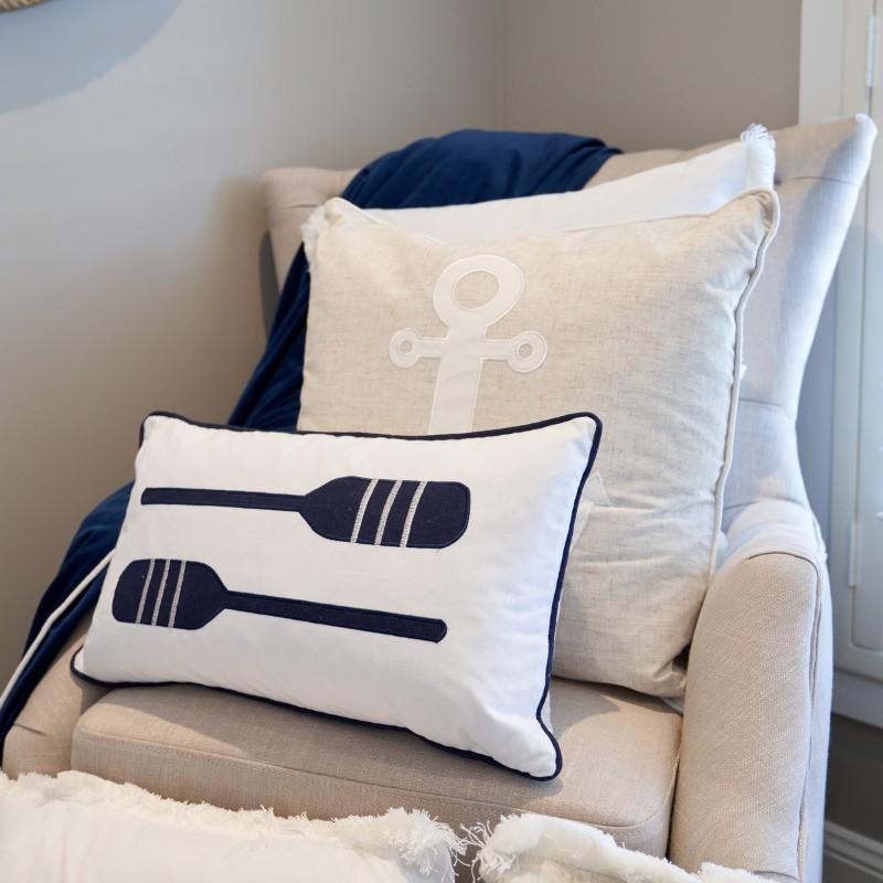 Oars Dark Blue and White Kids Cushion Cover | Hamptons Home | Hamptons Home