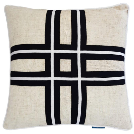MILROY Black Stripes and Silver Jute Cushion Cover | Hamptons Home | Hamptons Home