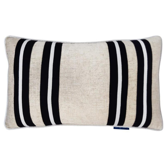 MILROY Black Stripes and Silver Jute Cushion Cover | Hamptons Home | Hamptons Home