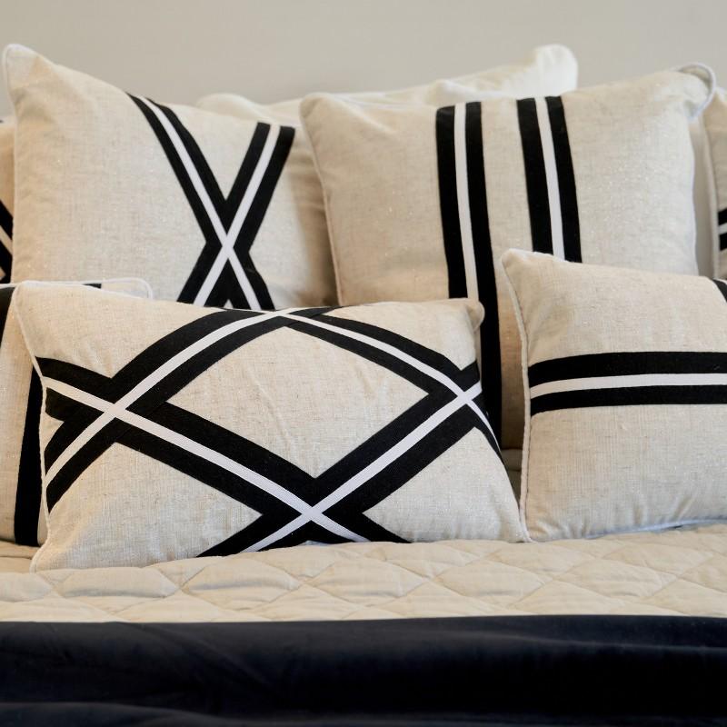 MILROY Black Stripes and Silver Jute Cushion Cover | Hamptons Home | Hamptons Home