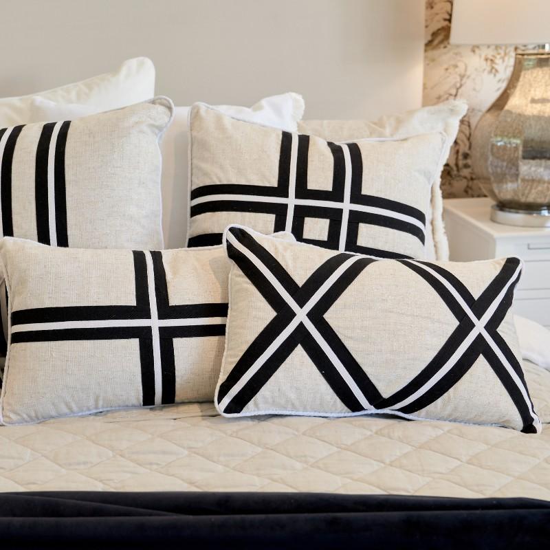 MILROY Black Stripes and Silver Jute Cushion Cover | Hamptons Home | Hamptons Home