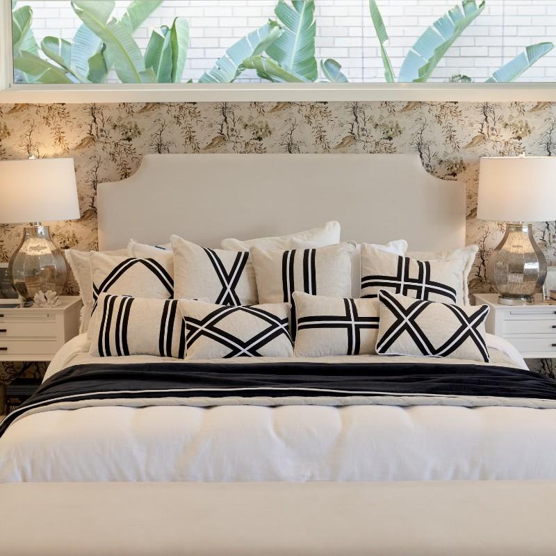 MILROY Black Stripes and Silver Jute Cushion Cover | Hamptons Home | Hamptons Home