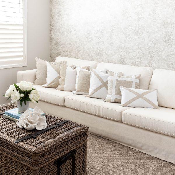 EASTWOOD Silver Linen and White Panel Cushion Cover | Hamptons Home | Hamptons Home