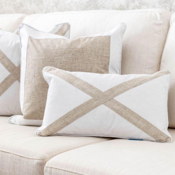EASTWOOD Silver Linen and White Border Cushion Cover | Hamptons Home | Hamptons Home