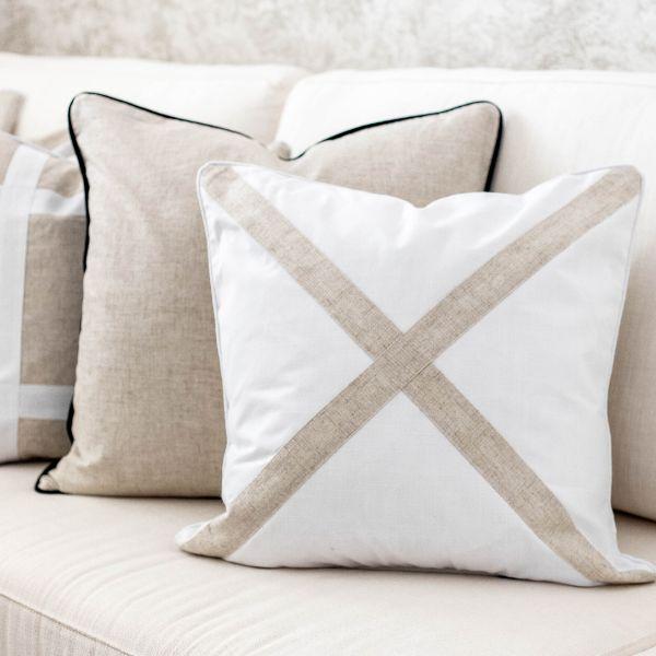 EASTWOOD Silver Linen Cross Cushion Cover | Hamptons Home | Hamptons Home