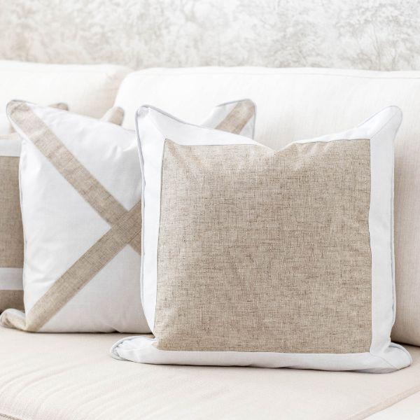 EASTWOOD Silver Linen and White Border Cushion Cover | Hamptons Home | Hamptons Home