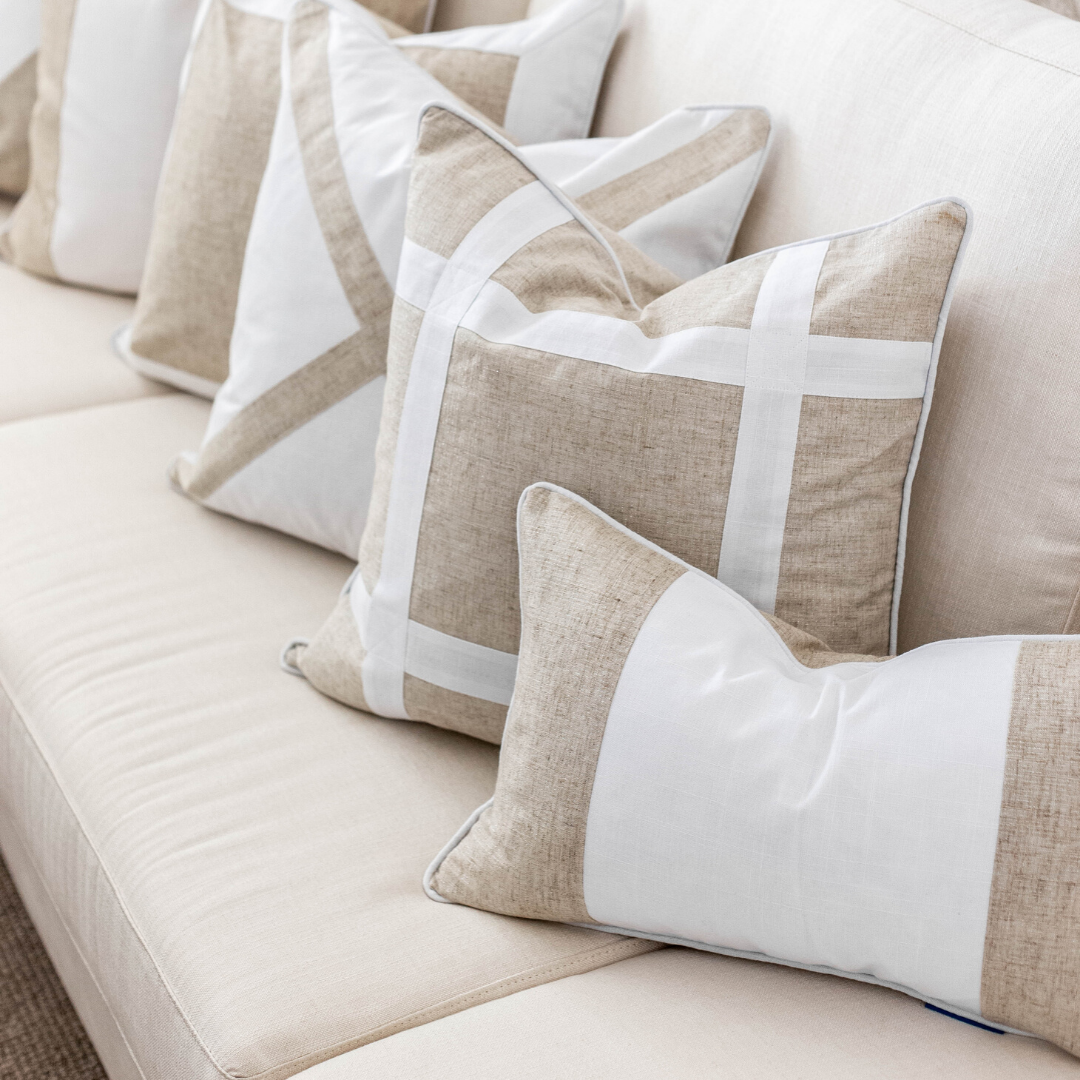 EASTWOOD Silver Linen and White Panel Cushion Cover  | Hampotons Home | Hamptons Home