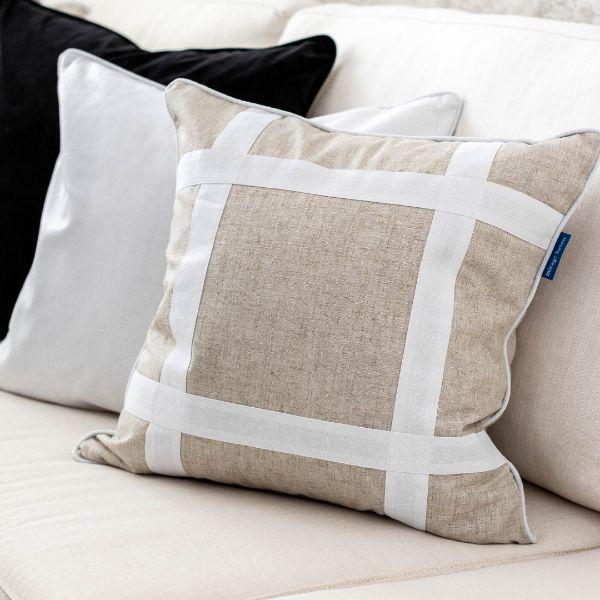 EASTWOOD Silver Linen and White Criss Cross Cushion Cover | Hamptons Home | Hamptons Home