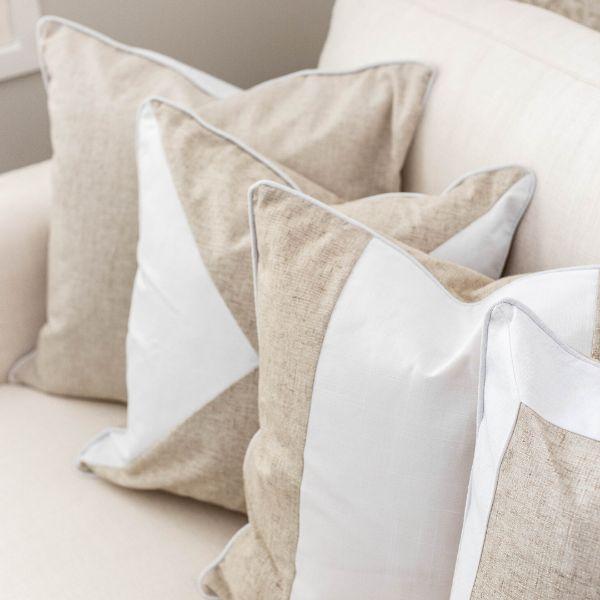 EASTWOOD Silver Linen and White Panel Cushion Cover | Hamptons Home | Hamptons Home