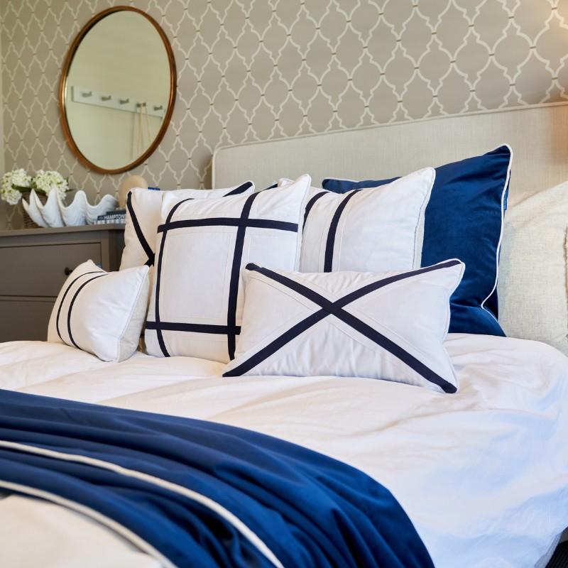 NORTH CAPE Dark Blue and White Cross Cushion Cover | Hamptons Home | Hamptons Home