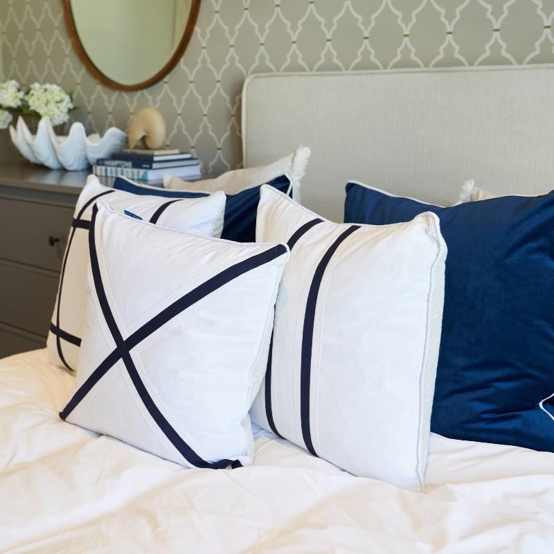 NORTH CAPE Dark Blue and White Cross Cushion Cover | Hamptons Home | Hamptons Home