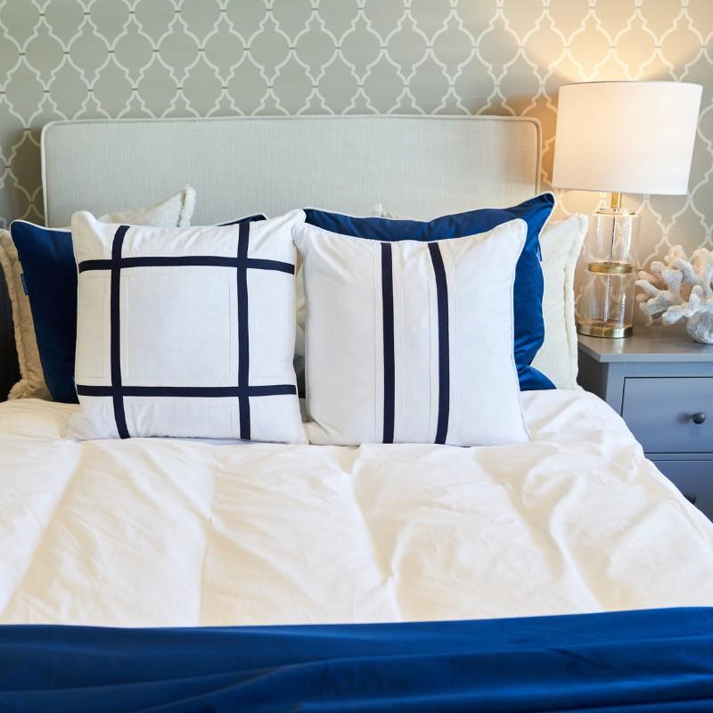 NORTH CAPE Dark Blue and White Twin Strip Cushion Cover| Hamptons Home | Hamptons Home