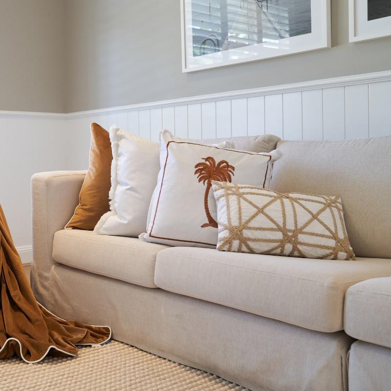 PALM COVE Palm Tree Brown and White Cushion Cover | Hamptons Home | Hamptons Home