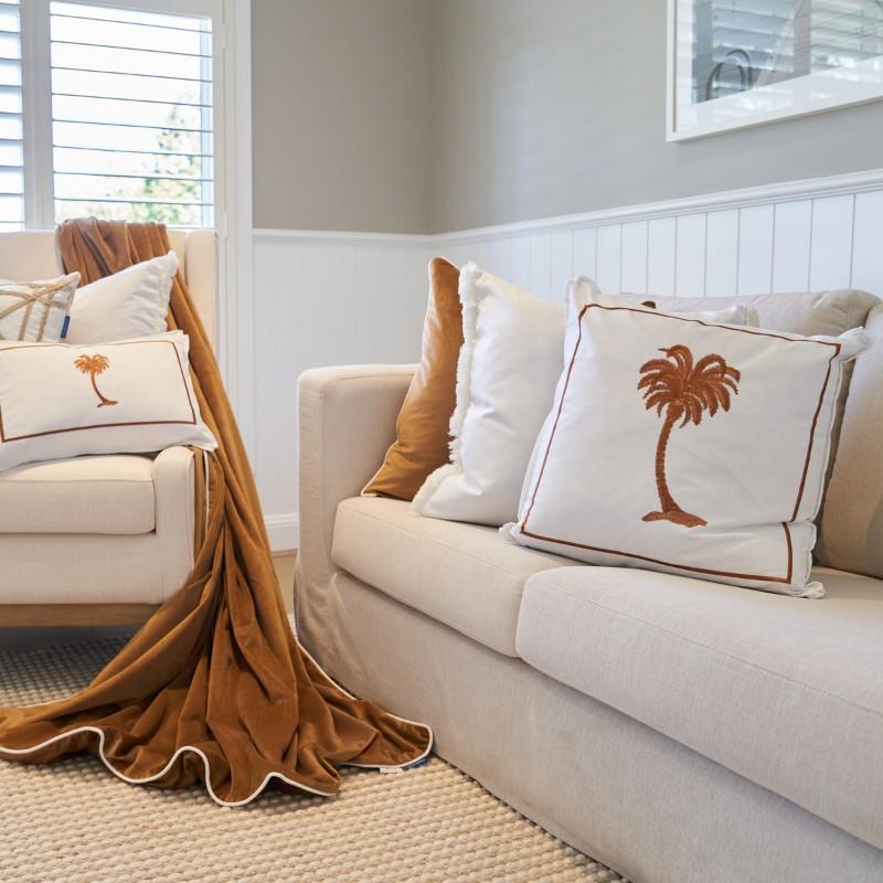 PALM COVE Palm Tree Brown and White Cushion Cover | Hamptons Home | Hamptons Home