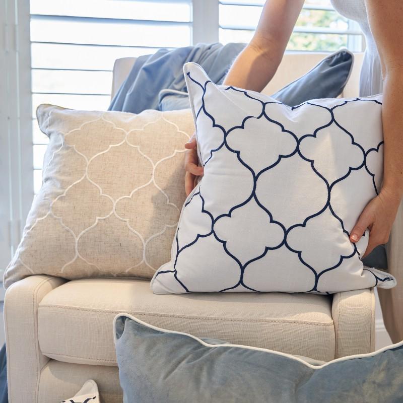QUINNS Dark Blue and White Trellis Cushion Cover | Hamptons Home | Hamptons Home