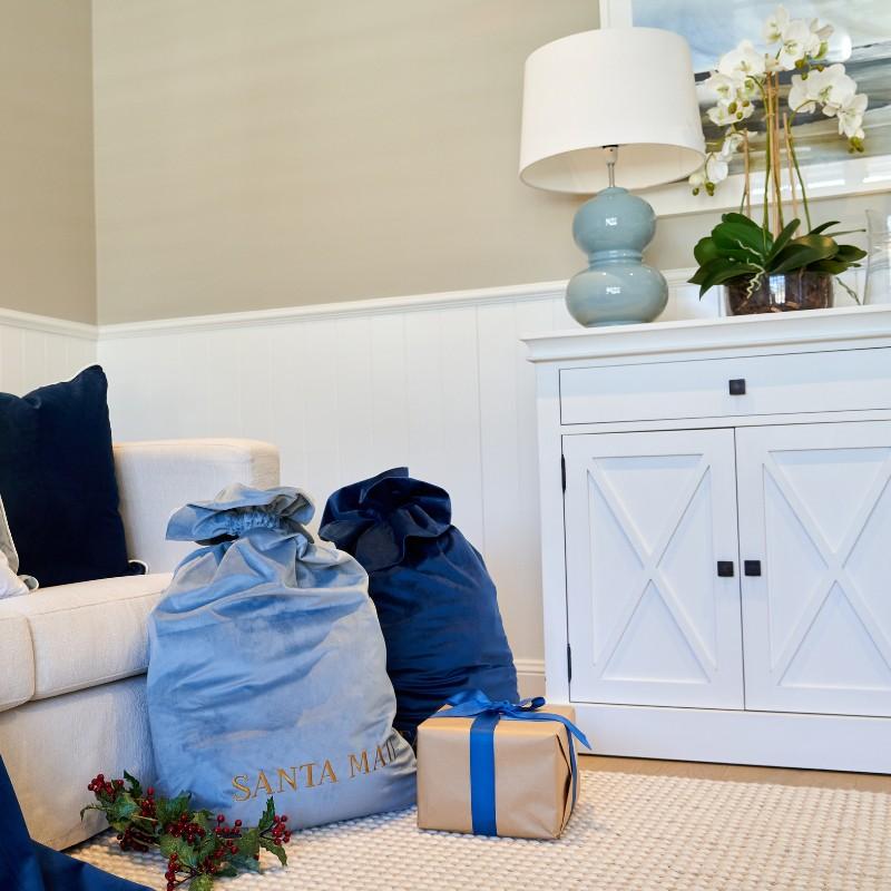 Luxury Personalised Velvet Santa Sack Duck Egg Blue | Hamptons Home  | Hamptons Home